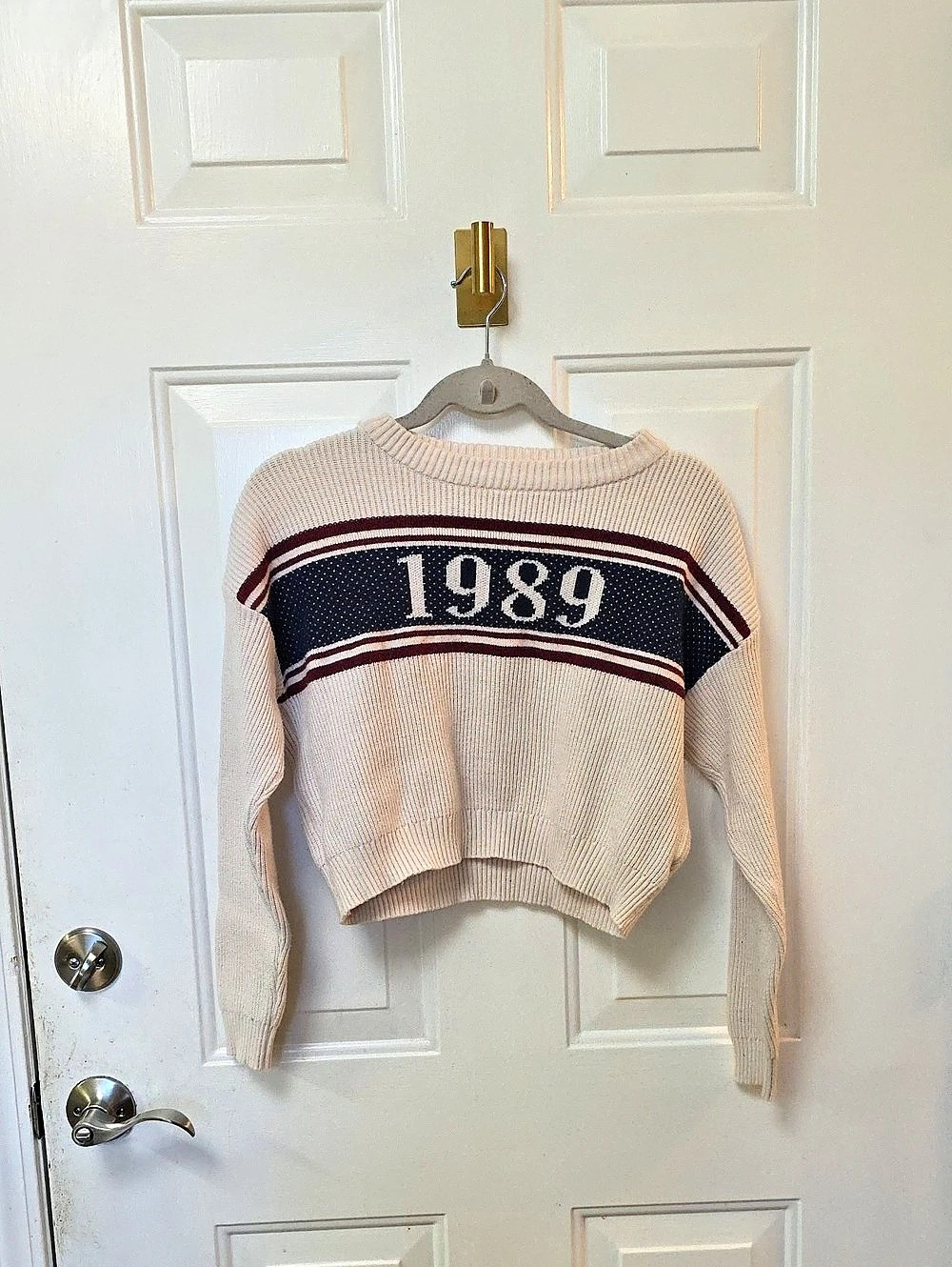 Pink Rose 1989 Color Block Crewneck Sweater Cream XS